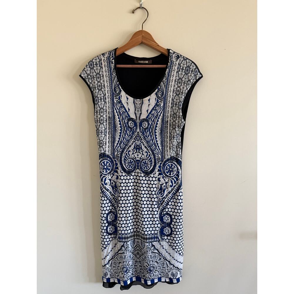 Roberto Cavalli Blue & White Print Dress